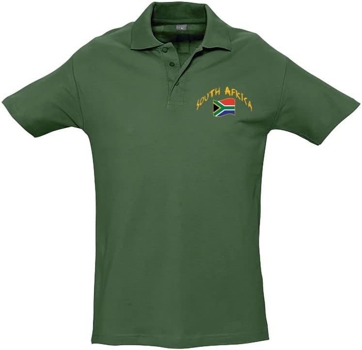 Polo Rugby Afrique du Sud Vert Polo Homme Regular FR 16.5 Manche Courte Col Roulé Uni Automne, Hiver