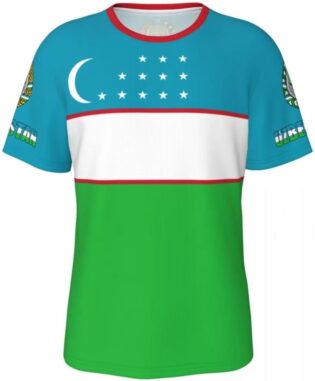 512VF9bGJLL._AC_SL1200_.jpg T-Shirt Impression Drapeau De L'Ouzbékistan en 3D Drapeau National Manche Courte T-Shirt Col Rond Loose Sport Drapeau Patriotique Chemise Casual Respirant Séchage Rapide Tee Maillot pour Adultes