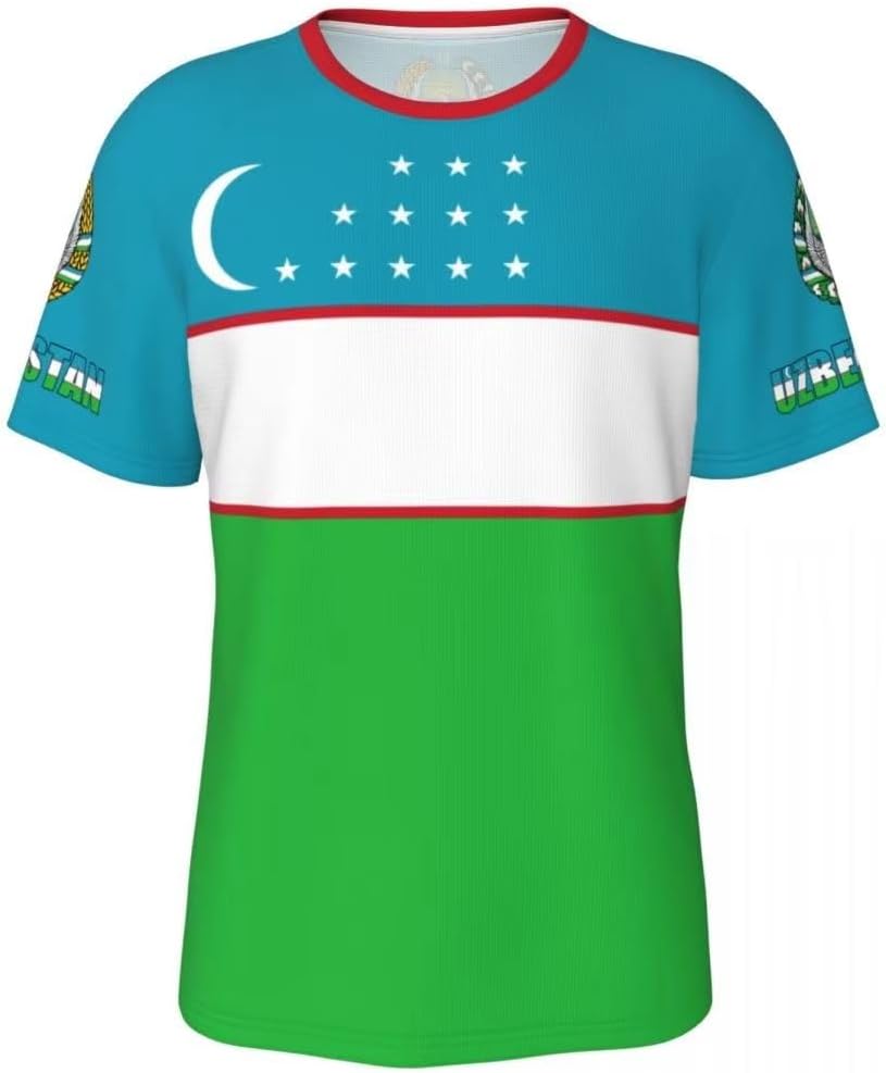 T-Shirt Impression Drapeau De L'Ouzbékistan en 3D Drapeau National Manche Courte T-Shirt Col Rond Loose Sport Drapeau Patriotique Chemise Casual Respirant Séchage Rapide Tee Maillot pour Adultes