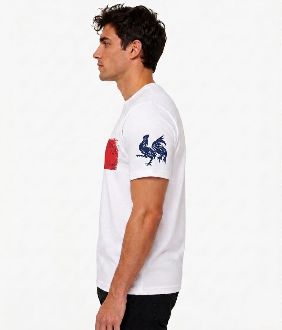 Tee Shirt Drapeau Français, T-Shirt Homme Drapeau Coq Gaulois Vintage, Maillot Supporter France Football Coupe du Monde 2026 - Image 3
