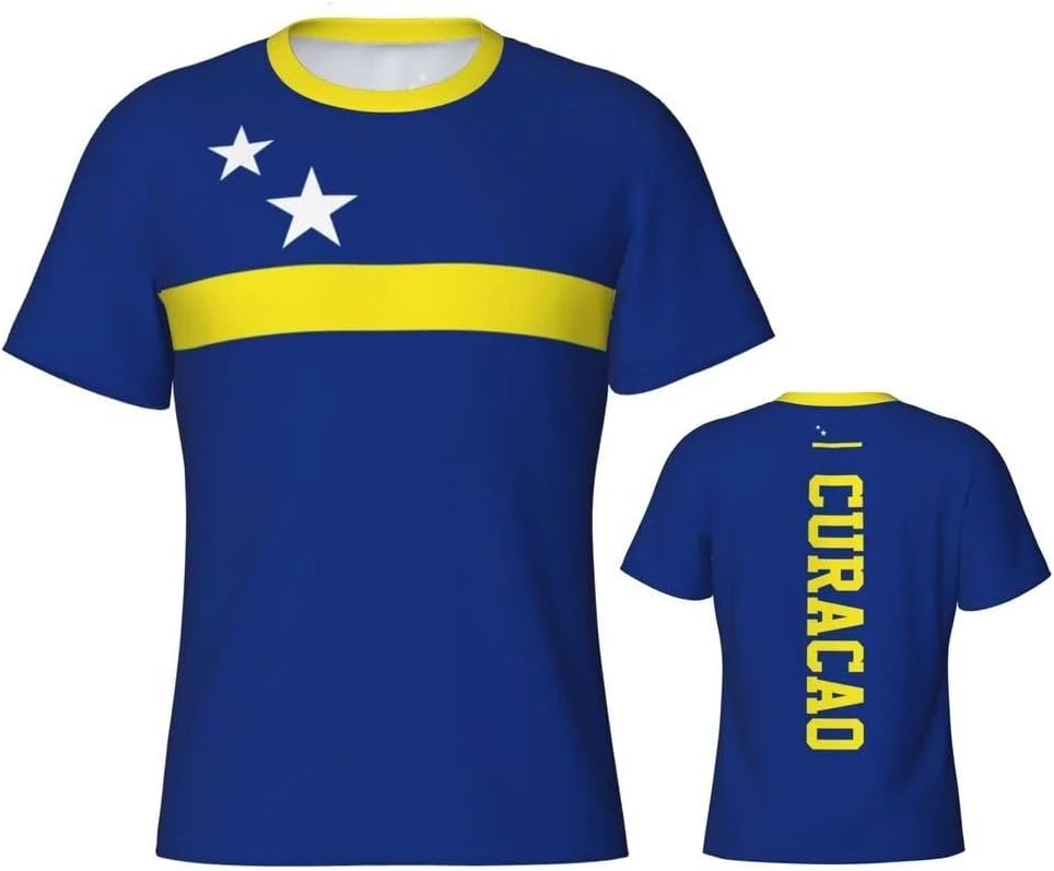 T-Shirt Homme Drapeau Curaçao Col Rond Séchage Rapide Maillot Supporter Football Manches Courtes Sport Décontracté T-Shirt Fan