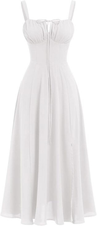 51COBRR4dAL._AC_SL1500_.jpg IBAKOM Femmes Robe d'été Spaghetti Bretelles Robe de Printemps Bohème Robe Avant Fourche Swing Midi Sun Jupe Fête Vacances Plage Robe