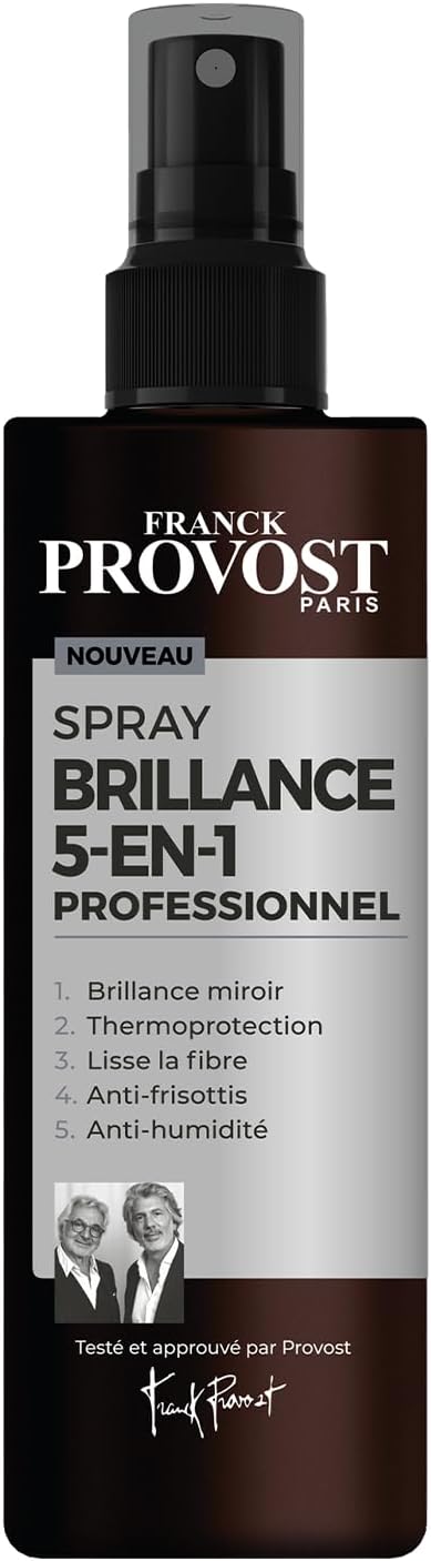 FRANCK PROVOST - Spray Brillance Professionnel 5-en-1 - +51% De Brillance Miroir - Thermoprotecteur, Imperméabilisant Et Anti-frisottis - Tous Types de Cheveux - 200ml