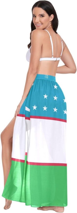 51D0vr0qwL._AC_SL1500_.jpg GuoChe Maillot de bain pour femme - Paréo - Couverture de maillot de bain - Taille L - Drapeau de l'Ouzbékistan