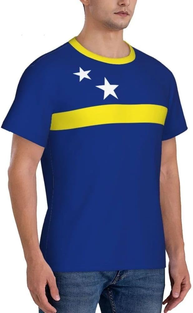 T-Shirt Homme Drapeau Curaçao Col Rond Séchage Rapide Maillot Supporter Football Manches Courtes Sport Décontracté T-Shirt Fan - Image 2