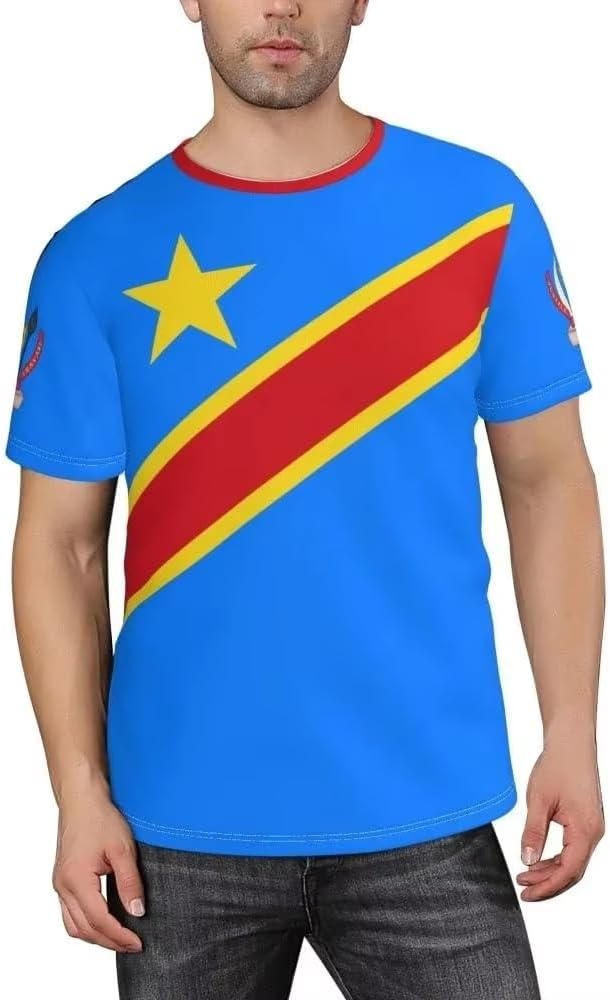 Tee Shirt Sport Homme Drapeau Congolais T-Shirt à Manches Courtes Armoiries du Congo Maillot de Foot Haut d’Entraînement Fitness Fan de Musique Mode Streetwear - Image 2