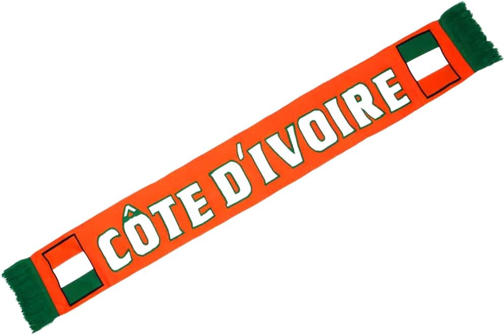 Écharpe de Supporter Côte d'Ivoire, Drapeau Ivoirien Orange Blanc Vert, Foot Eléphants, 170 x 20 cm, Style Sportswear Classique