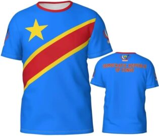 51dHUJwSoOL._AC_SL1500_.jpg Tee Shirt Sport Homme Drapeau Congolais T-Shirt à Manches Courtes Armoiries du Congo Maillot de Foot Haut d’Entraînement Fitness Fan de Musique Mode Streetwear