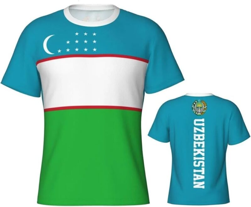 Tee Shirt Sport Homme Drapeau Ouzbékistan T-Shirt À Manches Courtes Armoiries du Ouzbékistan Maillot De Foot Haut D’Entraînement Fitness Fan De Musique Mode Streetwear