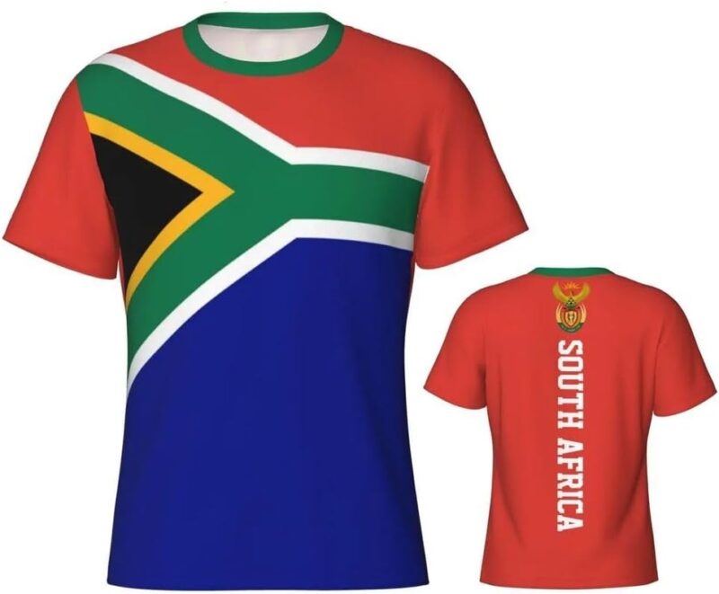 T-Shirt Homme Drapeau Afrique du Sud Patriotique Homme Manches Courtes Col Rond Imprimé 3D Sport Décontracté Respirant Haut Fan Football Allemagne