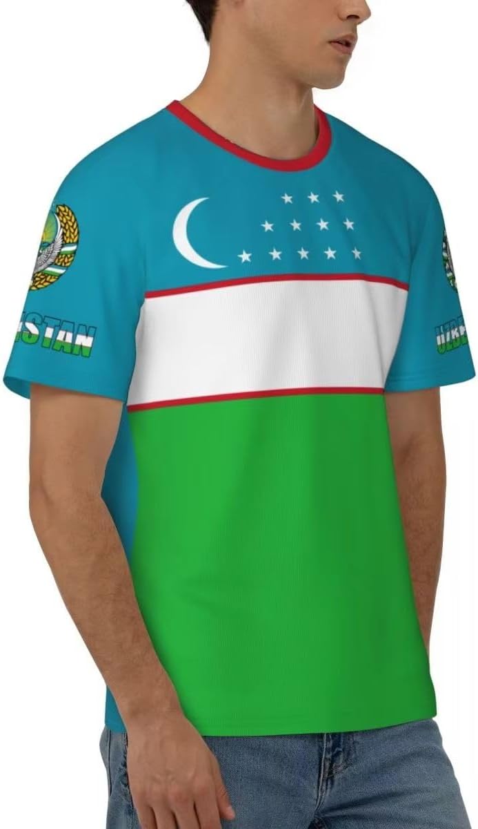 T-Shirt Impression Drapeau De L'Ouzbékistan en 3D Drapeau National Manche Courte T-Shirt Col Rond Loose Sport Drapeau Patriotique Chemise Casual Respirant Séchage Rapide Tee Maillot pour Adultes - Image 4