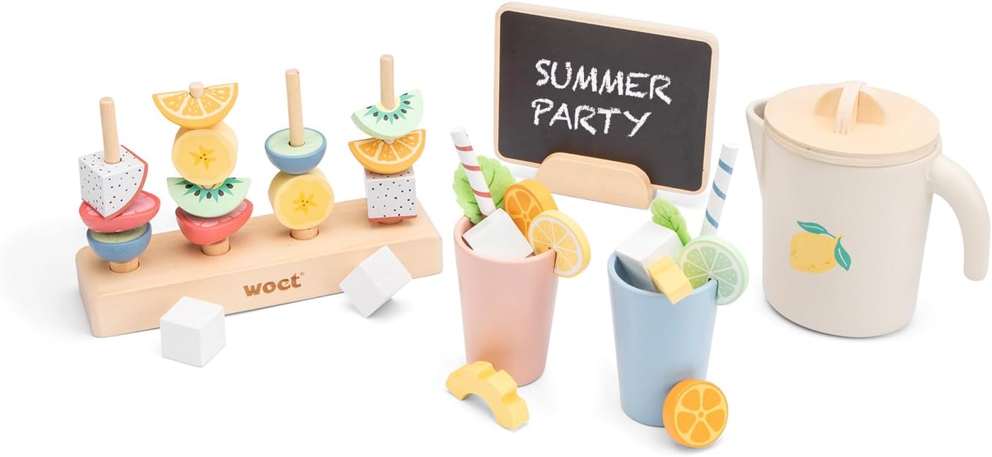 Woet® Set Summer Party Jouet en Bois pour Enfants - Stand de Limonade avec 37 Pièces - Set de Nourriture d’Imitation - Jouet de Cuisine d’Imitation - À Partir de 3 Ans - Image 3