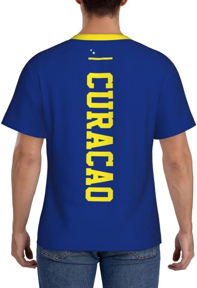 T-Shirt Homme Drapeau Curaçao Col Rond Séchage Rapide Maillot Supporter Football Manches Courtes Sport Décontracté T-Shirt Fan - Image 3