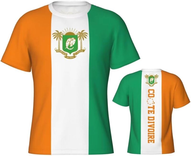 T-Shirts à Manches Courtes Homme Drapeau Côte D'Ivoire T-Shirts de Sport à Séchage Rapide en Maille, évacuation de l'humidité, Soutien À L'Équipe Nationale T-Shirt Décontracté
