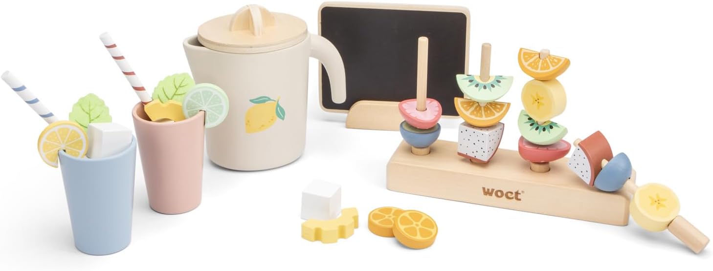 Woet® Set Summer Party Jouet en Bois pour Enfants - Stand de Limonade avec 37 Pièces - Set de Nourriture d’Imitation - Jouet de Cuisine d’Imitation - À Partir de 3 Ans - Image 4
