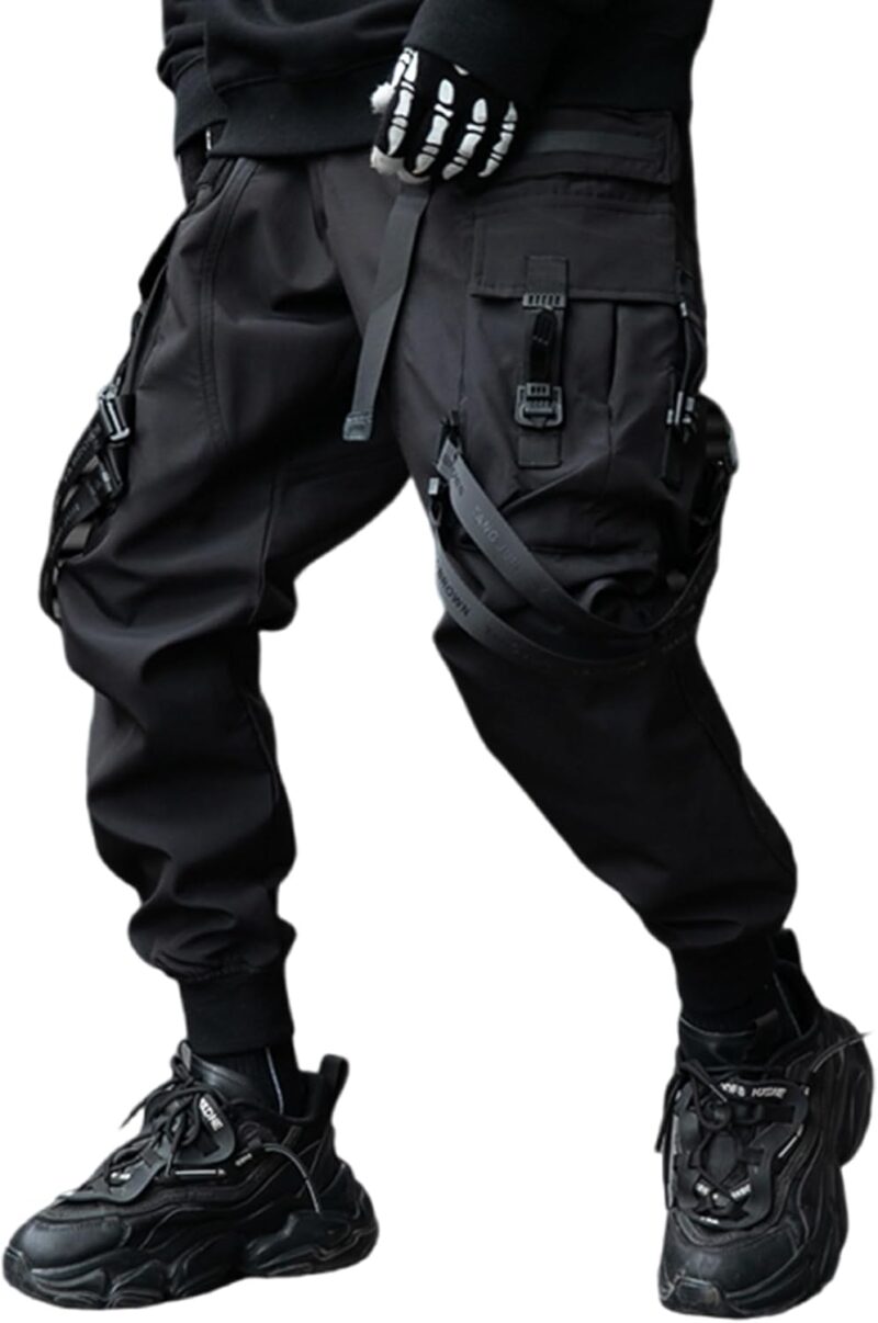 XYXIONGMAO Techwear Pantalon de jogging cargo japonais style gothique pour homme Noir