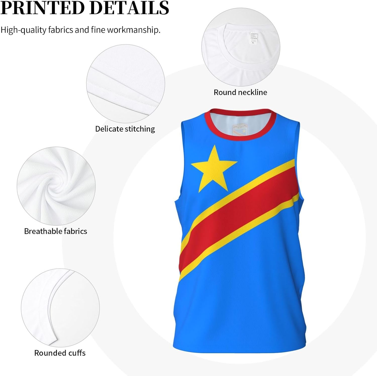 Maillot de Basketball aux Couleurs du Drapeau de la République démocratique du Congo, Maillot de Sport pour Hommes, Course à Pied et entraînement Physique - Image 3