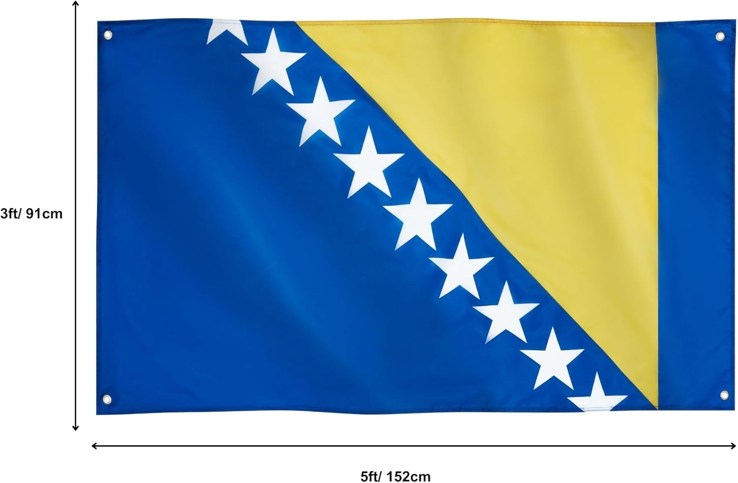 Runesol Drapeau Bosnie et Herzégovine, 91x52cm, 3ft x 5ft, 4 œillets, Nouvel An orthodoxe, Bosna i Hercegovina, Herzegovina, drapeaux premium, Jour de l'indépendance - Image 2