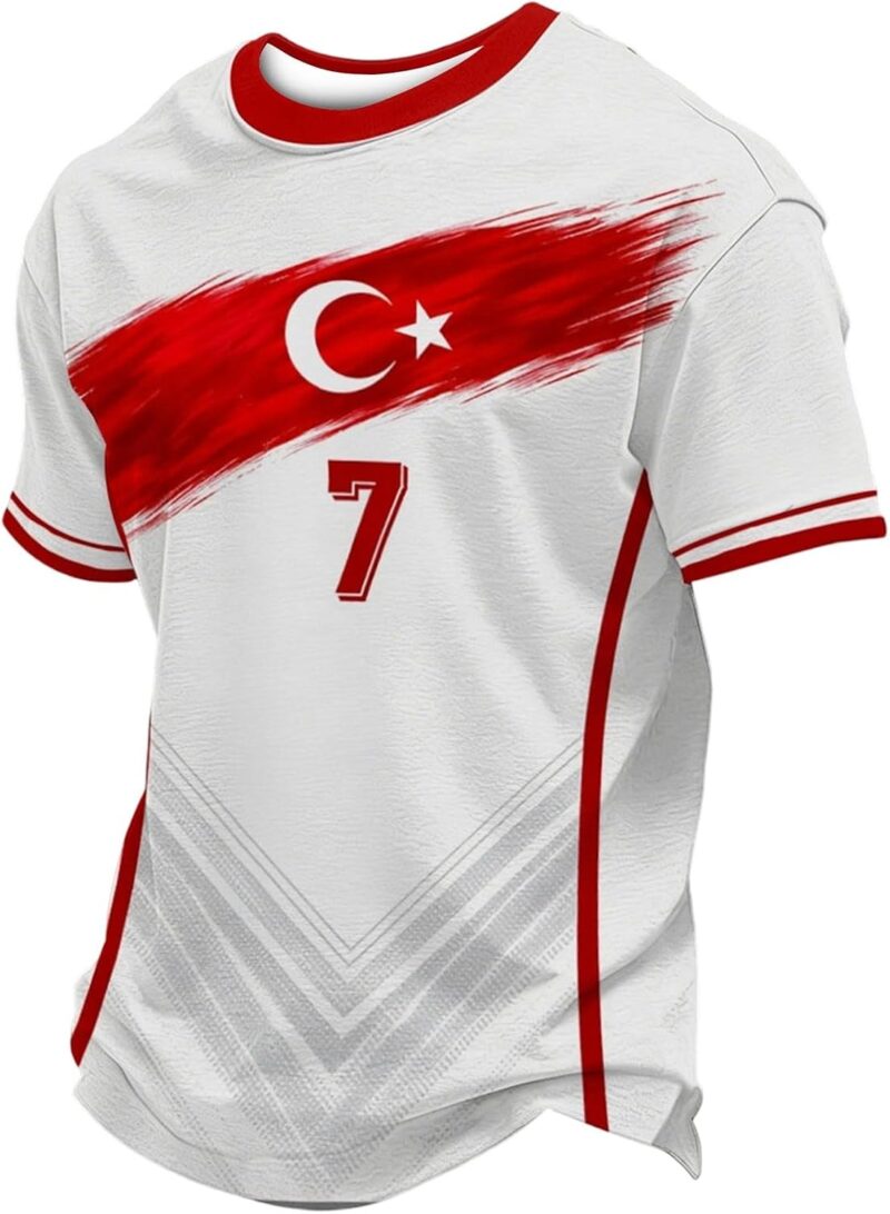 Coupe du Monde de Football T-Shirt Graphique à Manches Courtes pour Les Supporters du Turquie. Haut décontracté et Confortable à col Rond, idéal au Quotidien. (Turquie P-White,XL)