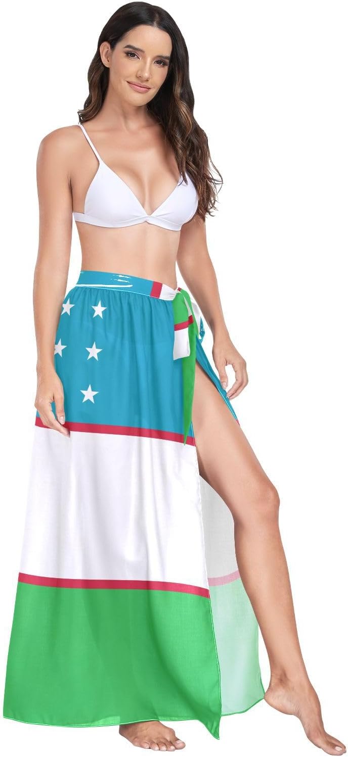 GuoChe Maillot de bain pour femme - Paréo - Couverture de maillot de bain - Taille L - Drapeau de l'Ouzbékistan - Image 3