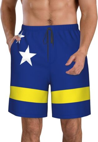 61Jt7vi54HL._AC_SL1500_.jpg Short de Bain Homme à Cordon de Serrage, Drapeau de Curaçao
