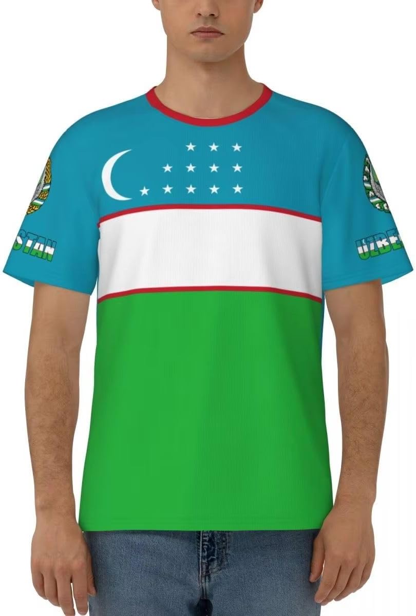 T-Shirt Impression Drapeau De L'Ouzbékistan en 3D Drapeau National Manche Courte T-Shirt Col Rond Loose Sport Drapeau Patriotique Chemise Casual Respirant Séchage Rapide Tee Maillot pour Adultes - Image 2
