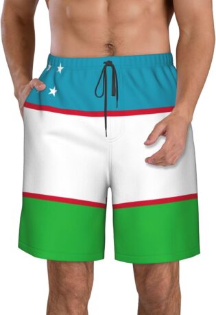 61NDMPGN3KL._AC_SL1500_.jpg Drapeau de la République d'Ouzbékistan Imprimé Hommes Short Pratique Fonctionnalité Maillot de Bain Vêtements d'été Plage Activités de plein air