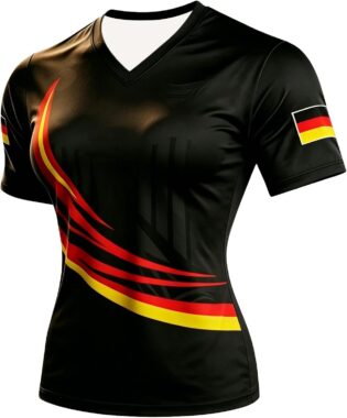 Maillot d'Allemagne 2026 pour femme - Avec col en V - Maillot de football - Grandes tailles - Rétro - T-shirt original pour fan du sport - T-shirt d'entraînement - T-shirt amusant - T-shirt stretch