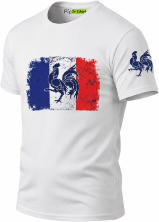 61V71Lfii3L._AC_SL1355_.jpg Tee Shirt Drapeau Français, T-Shirt Homme Drapeau Coq Gaulois Vintage, Maillot Supporter France Football Coupe du Monde 2026
