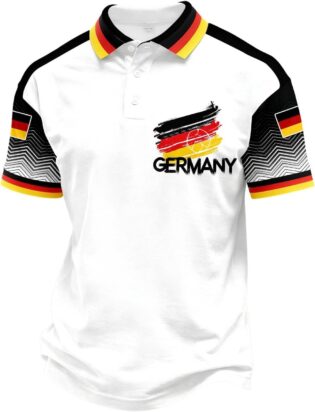 61VHinh6DFL._AC_SL1500_.jpg Men's Short-Sleeved Germany Football Shirt for Football Supporter, Germany Tricolour Flag Design, Black-Red-Gold, Polo Shirts for Men with Button Collar, Slim Fit Summer T-Shirt, Sports Tops