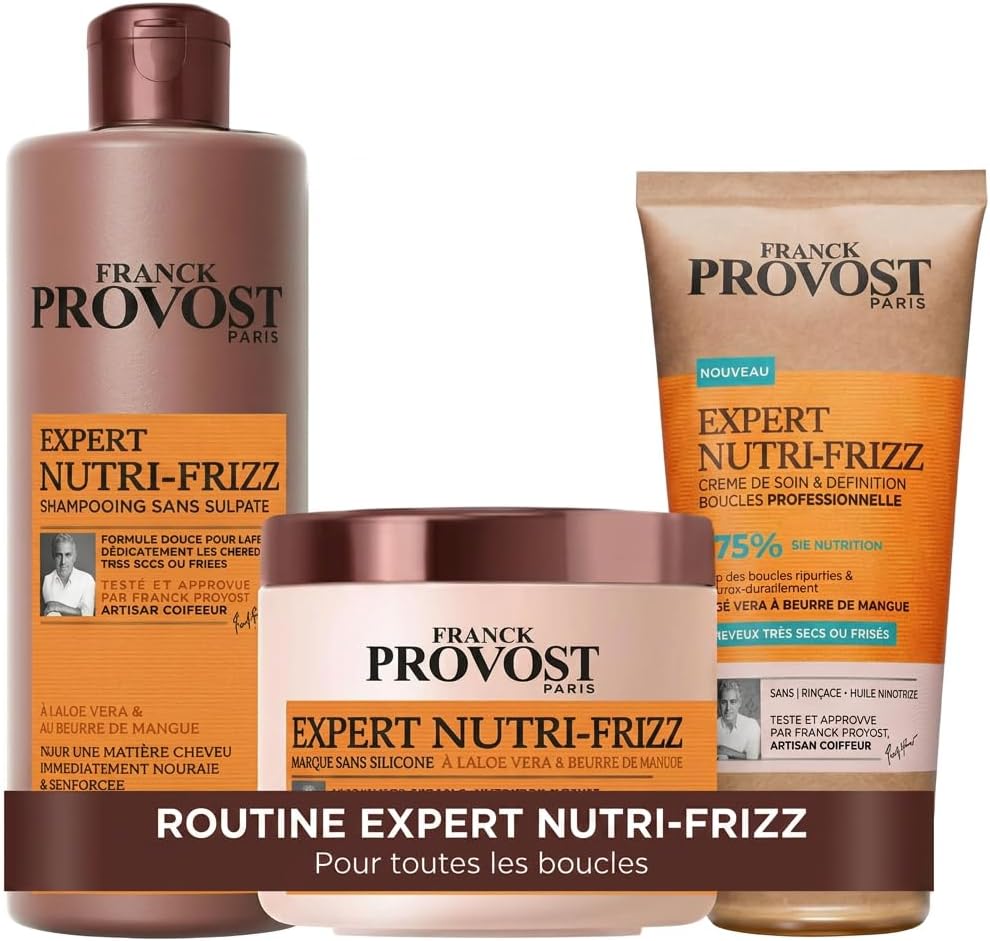 Franck Provost Expert Nutri-Frizz Coffret Shampooing, Masque et Crème de Soin et Définition Boucles Professionnelles Sans Silicone Sans Huile Minérale 400ml, 400ml, 200ml