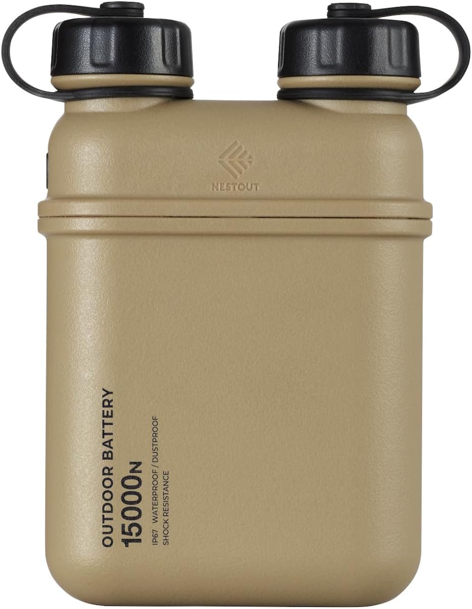 ELECOM NESTOUT Portable Charger, 15000mAh Outdoor Battery Power Bank, 32W USB-C Fast Charging PD, Waterproof IP67, Durable Shockproof, Battery Pack for Smartphone Tablet Hiking Travel Camping - Beige - Image 2