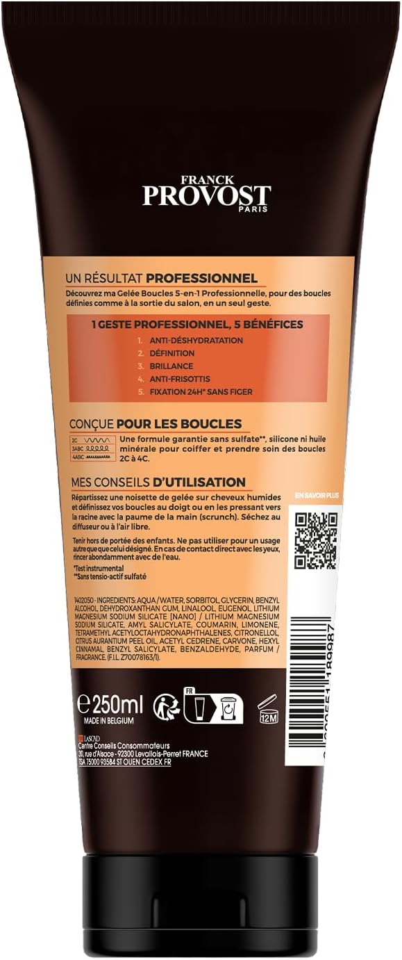 FRANCK PROVOST - Gelée Boucles 5-en-1 Professionnelle - Définition - Hydratation & Brillance - Formule Sans Silicone, Sulfate** Et Huile Minérale - 250ml - Image 2