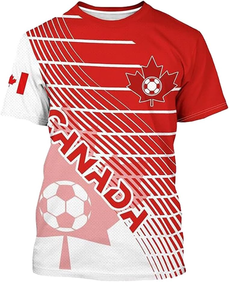 T-shirt Coupe de football 2026 pour homme et femme - Manches courtes - Col rond - Imprimé - Respirant - Séchage rapide - Sport - Loisirs - Pour le sport, l'entraînement et les fêtes