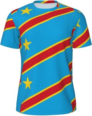 T-Shirt 3D Coloré avec Imprimé Drapeau De La République Démocratique du Congo Manches Courtes Col Ras du Cou Unisexe pour Hommes Femmes Et Jeunes Tailles S-6Xl