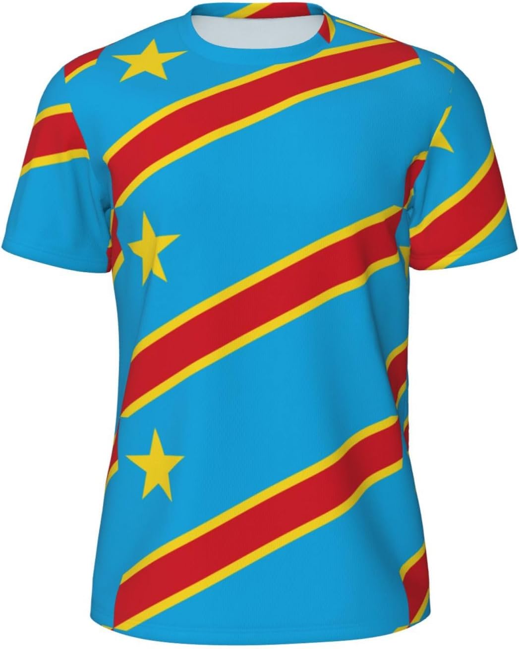 T-Shirt 3D Coloré avec Imprimé Drapeau De La République Démocratique du Congo Manches Courtes Col Ras du Cou Unisexe pour Hommes Femmes Et Jeunes Tailles S-6Xl