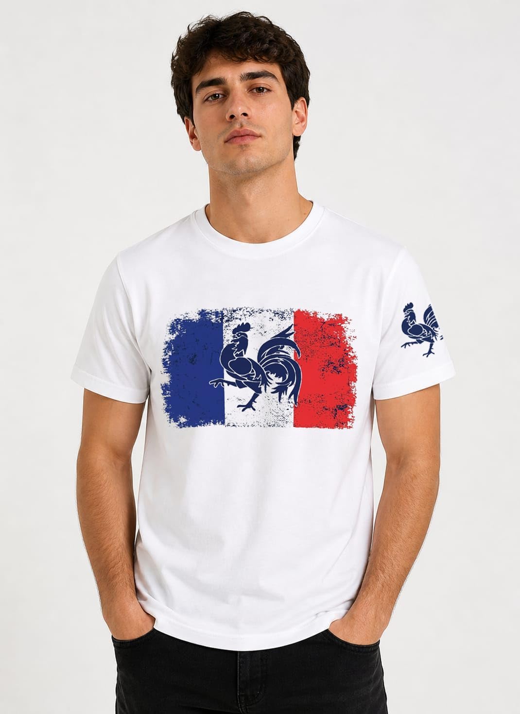 Tee Shirt Drapeau Français, T-Shirt Homme Drapeau Coq Gaulois Vintage, Maillot Supporter France Football Coupe du Monde 2026 - Image 2