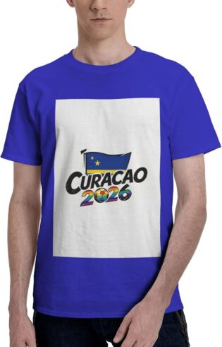61nPvBiiLLL._AC_SL1500_.jpg Curaçao Maillot de football graphique Coupe de football 2026 T-shirt pour fans de football Tenues à manches, bleu, M