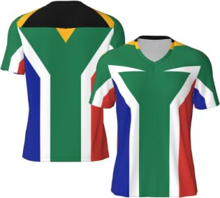 Maillot de football à col en V pour homme avec imprimé drapeau de l'Afrique du Sud, t-shirt de football en maille pour entraînement