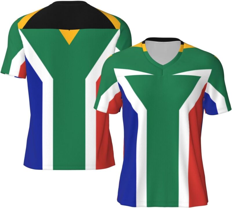 Maillot de football à col en V pour homme avec imprimé drapeau de l'Afrique du Sud, t-shirt de football en maille pour entraînement