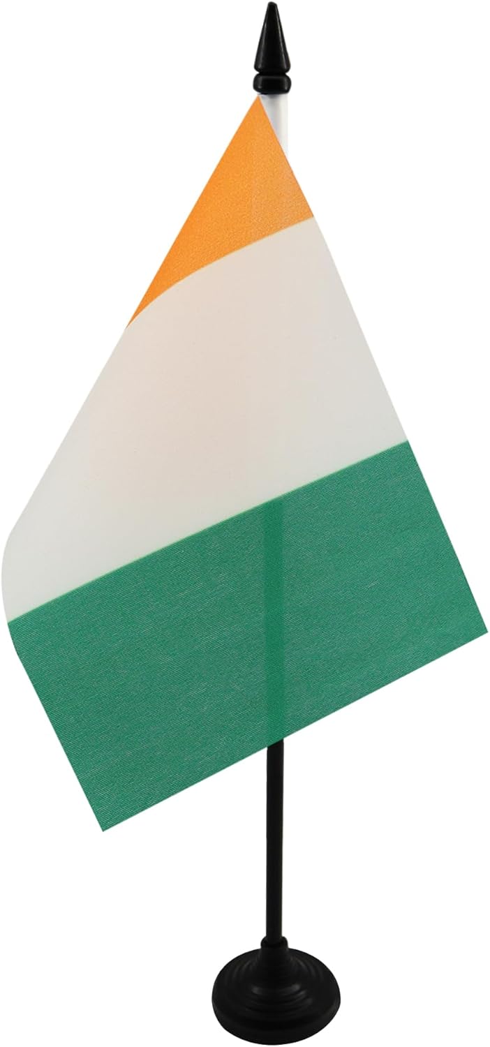 AZ FLAG - Drapeau De Table Côte d'Ivoire - 15x10 cm - Mini Drapeau Ivoirien De Bureau 100% Polyester Avec Hampe De 25cm Et Socle En Plastique Noir