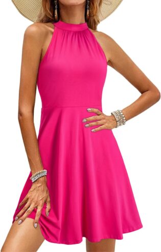 61uAXuKcI4L._AC_SL1500_.jpg OUGES Robe D'éTé Ladies Knee Length Halterneck Dress Summer Floral Pattern Elegant Cocktail Dress
