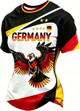 Maillot d'Allemagne 2026 pour femme avec col en V - Maillot de football - Grandes tailles - Rétro - T-shirt original pour fan du sport - T-shirt d'entraînement court - T-shirt amusant stretch pour