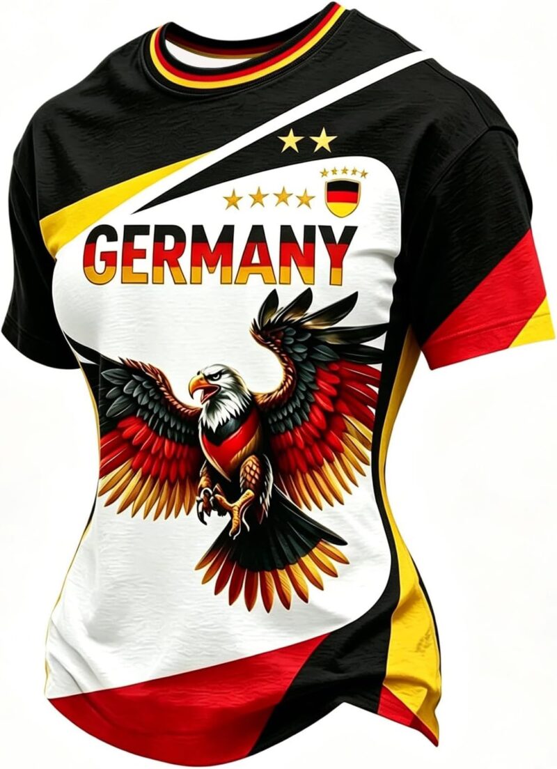 Maillot d'Allemagne 2026 pour femme avec col en V - Maillot de football - Grandes tailles - Rétro - T-shirt original pour fan du sport - T-shirt d'entraînement court - T-shirt amusant stretch pour