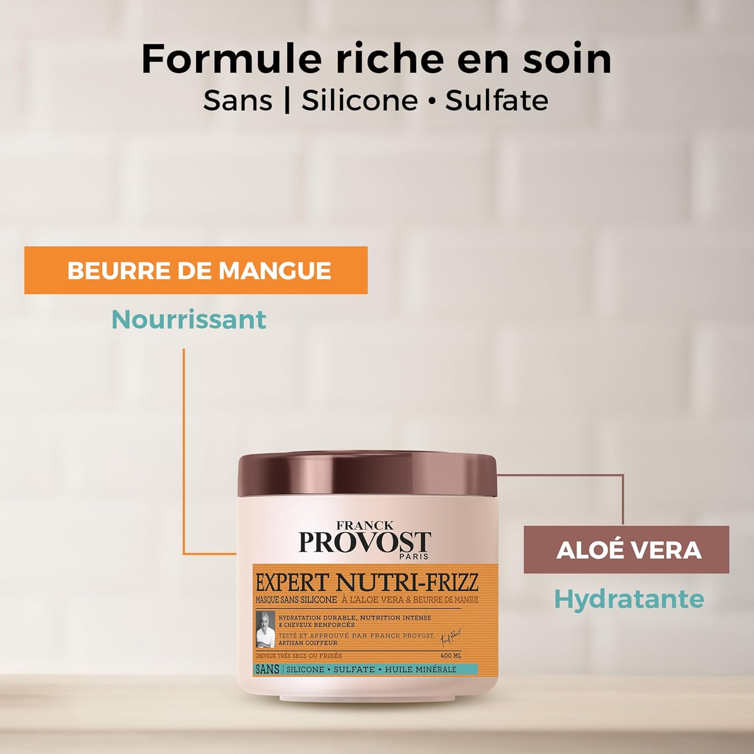 Franck Provost Expert Nutri-Frizz Coffret Shampooing, Masque et Crème de Soin et Définition Boucles Professionnelles Sans Silicone Sans Huile Minérale 400ml, 400ml, 200ml - Image 4