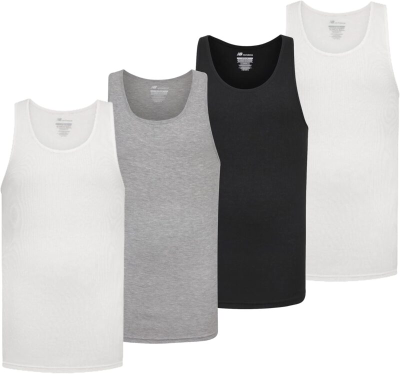 New Balance Cotton Performance Rib Sleeveless Tank Top Undershirt (3 Pack Or 4 Pack) Tricot Homme (Lot de 4)
