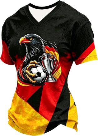 Maillot d'Allemagne 2026 pour femme - Avec col en V - Maillot de football - Grandes tailles - Rétro - T-shirt original pour fan du sport - T-shirt d'entraînement - T-shirt amusant - T-shirt stretch