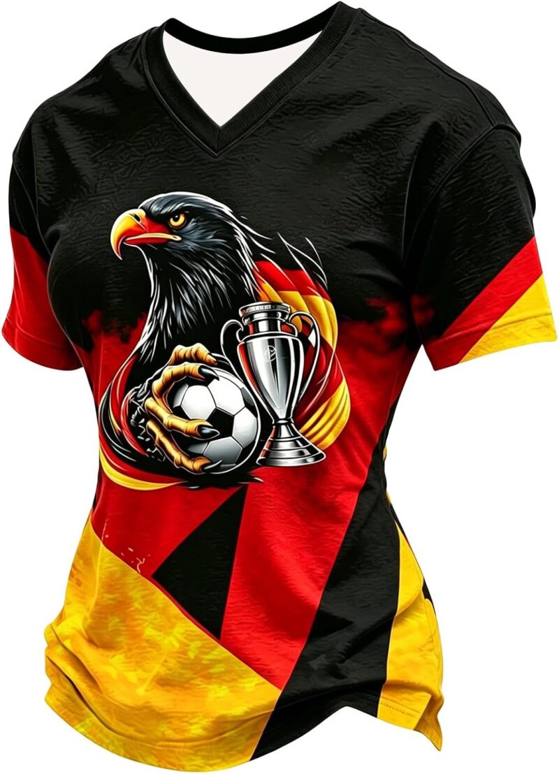 Maillot d'Allemagne 2026 pour femme - Avec col en V - Maillot de football - Grandes tailles - Rétro - T-shirt original pour fan du sport - T-shirt d'entraînement - T-shirt amusant - T-shirt stretch