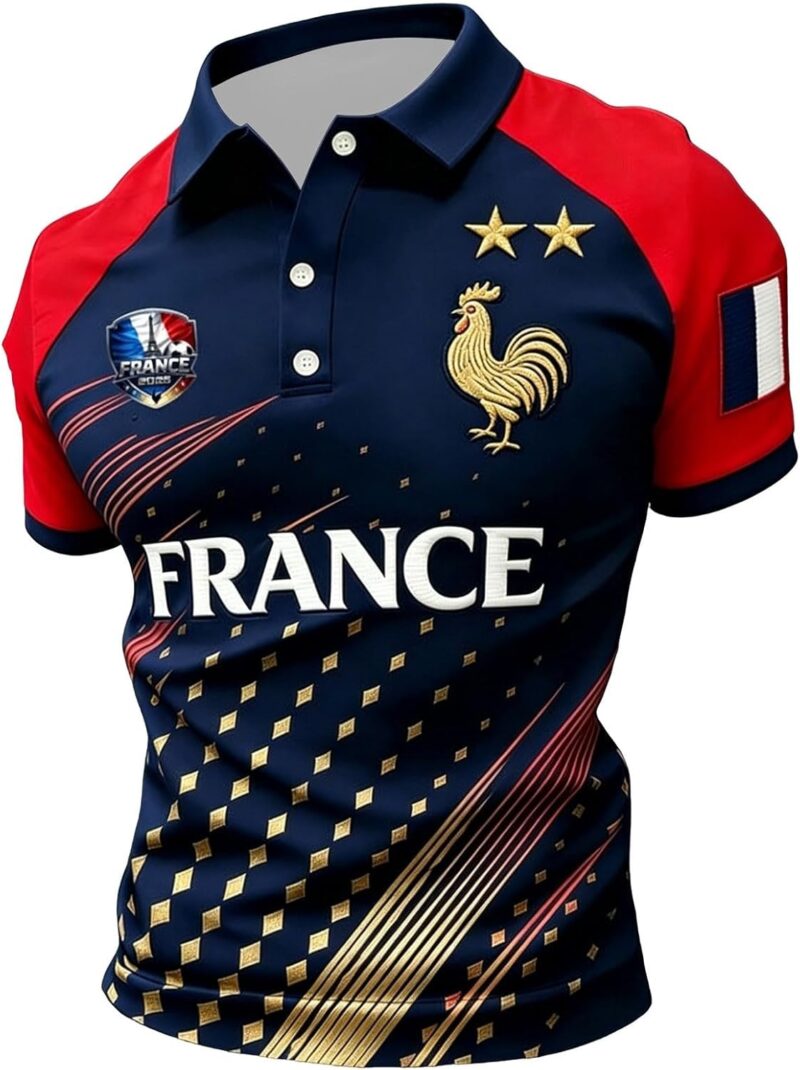 Maillot L'équipe de Foot Homme - Maillot de Foot 2026 Adulte T Shirt Manches Courtes Respirant Été Polo Shirts Sport Vêtements de Football, Polo Shirt Cadeau de Fans
