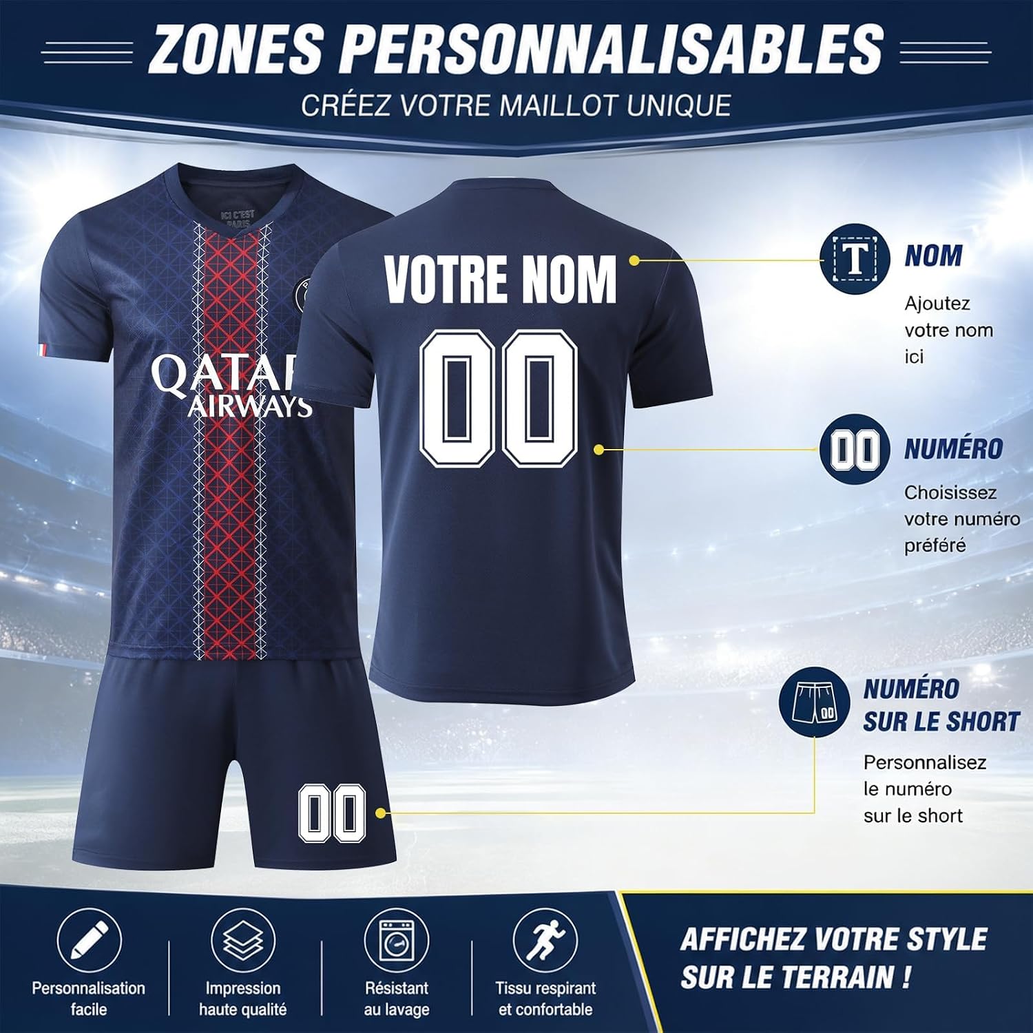 2026 Maillot de Foot Enfant Adulte, Maillot Personnalisé avec Nom et Numéro, Ensemble de Maillots avec Football Tee Shirt Short et Chaussettes Ntidérapantes, Domicile Extérieur Jersey Fans Vêtements - Image 2